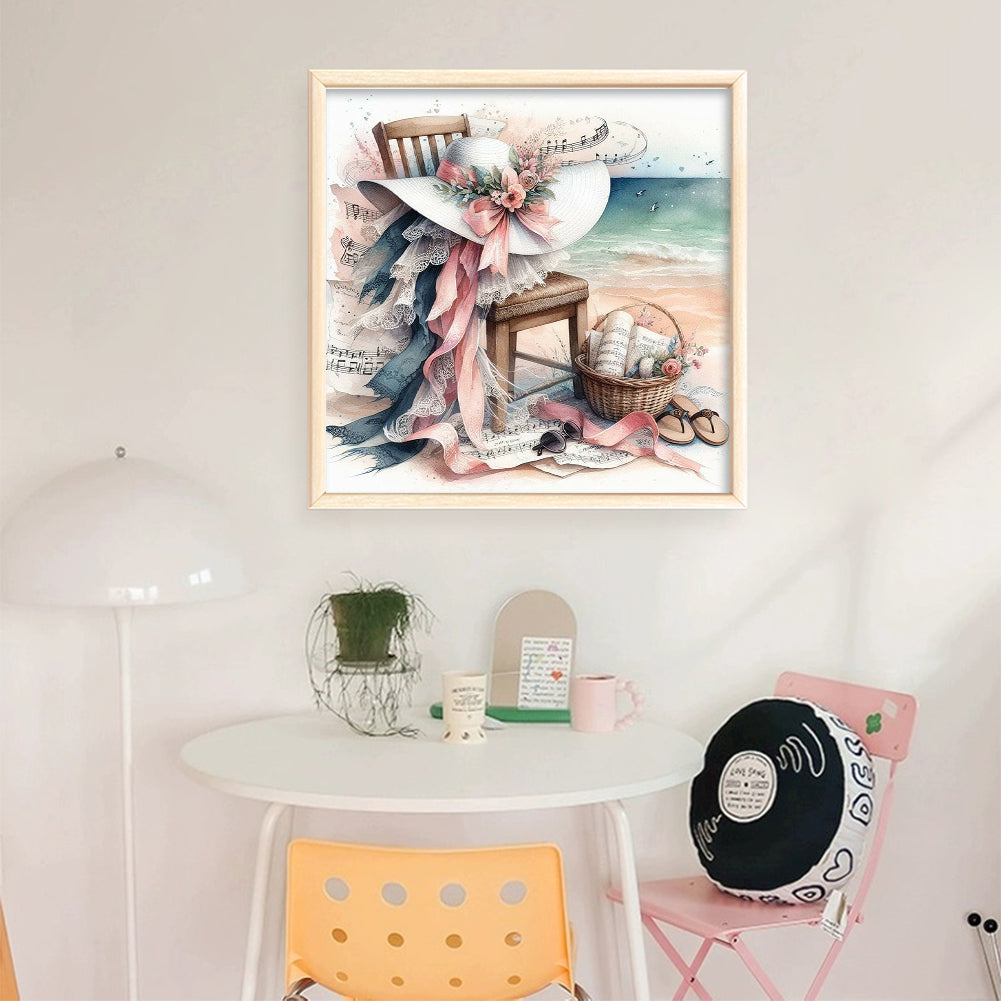 Beach Chair And Flower Hat - Full 11CT Stamped Cross Stitch 40x40CM - Yishu