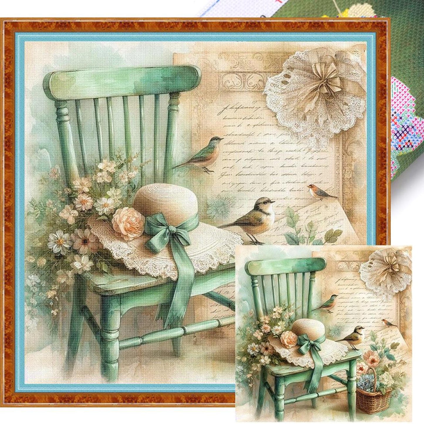 Chair And Flower Hat - Full 11CT Stamped Cross Stitch 40x40CM - Yishu