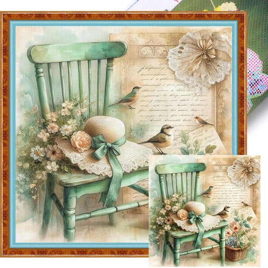 Chair And Flower Hat - Full 11CT Stamped Cross Stitch 40x40CM - Yishu