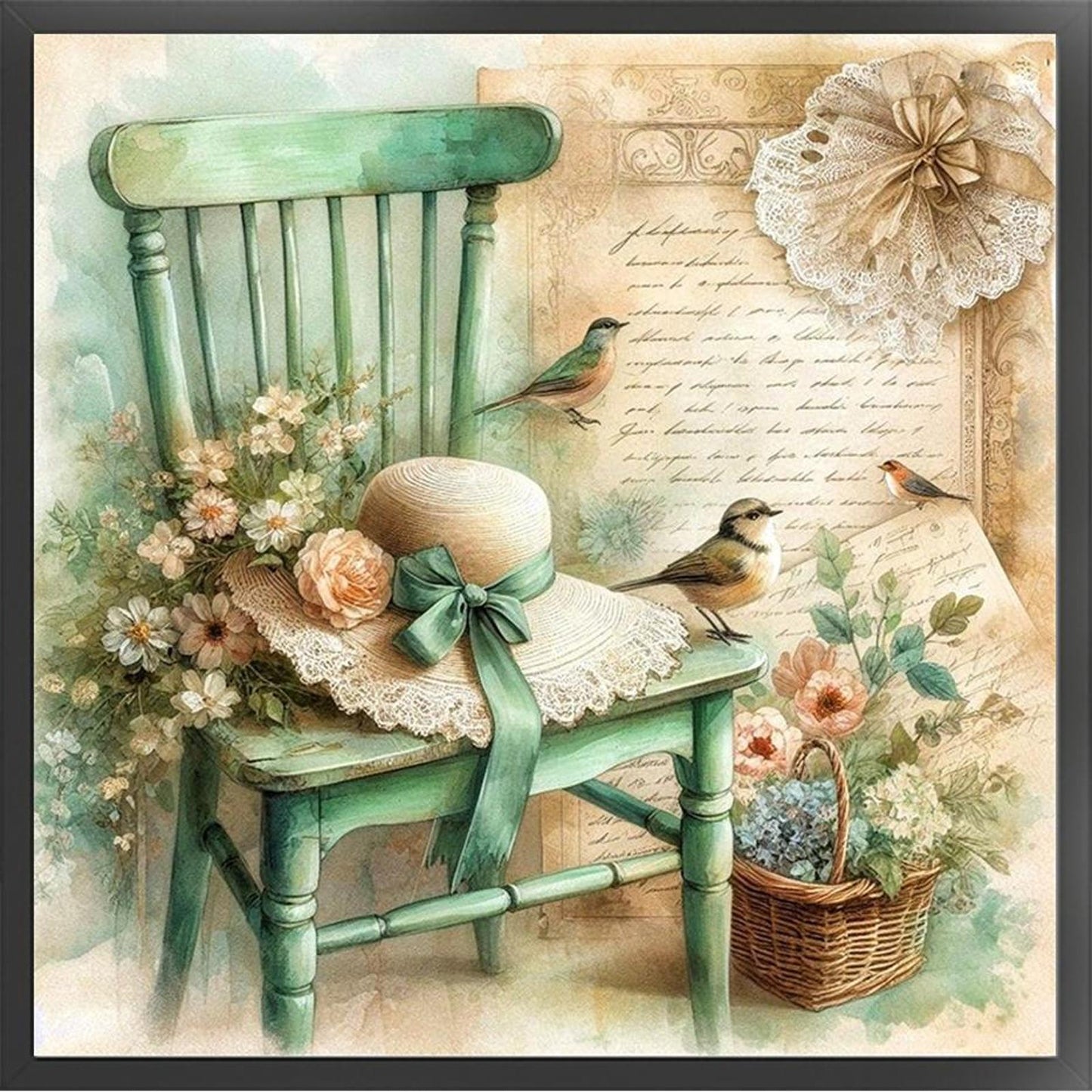 Chair And Flower Hat - Full 11CT Stamped Cross Stitch 40x40CM - Yishu