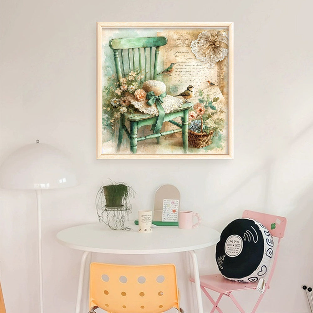 Chair And Flower Hat - Full 11CT Stamped Cross Stitch 40x40CM - Yishu