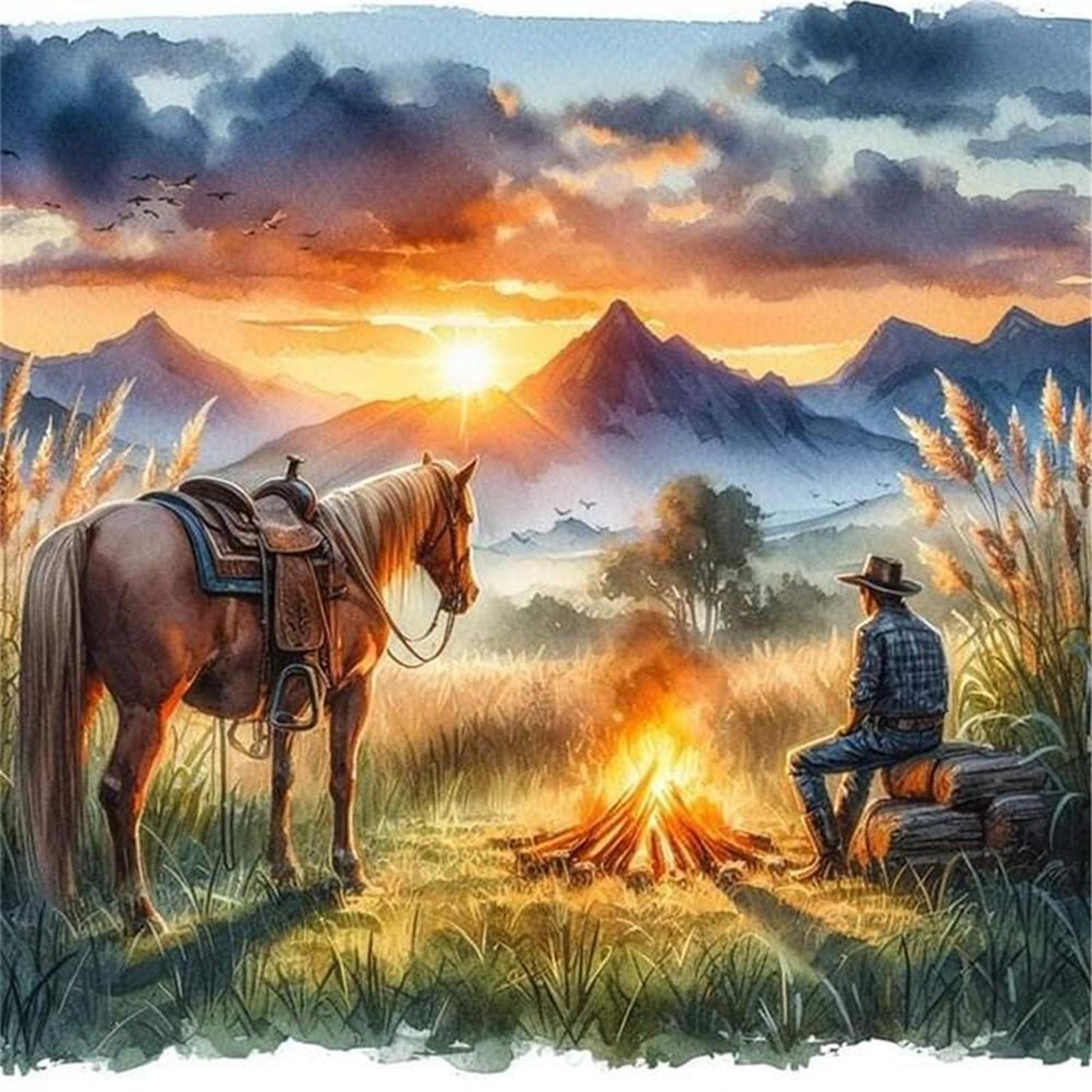 Sunset Scenery - Full 11CT Stamped Cross Stitch 40x40CM - Yishu