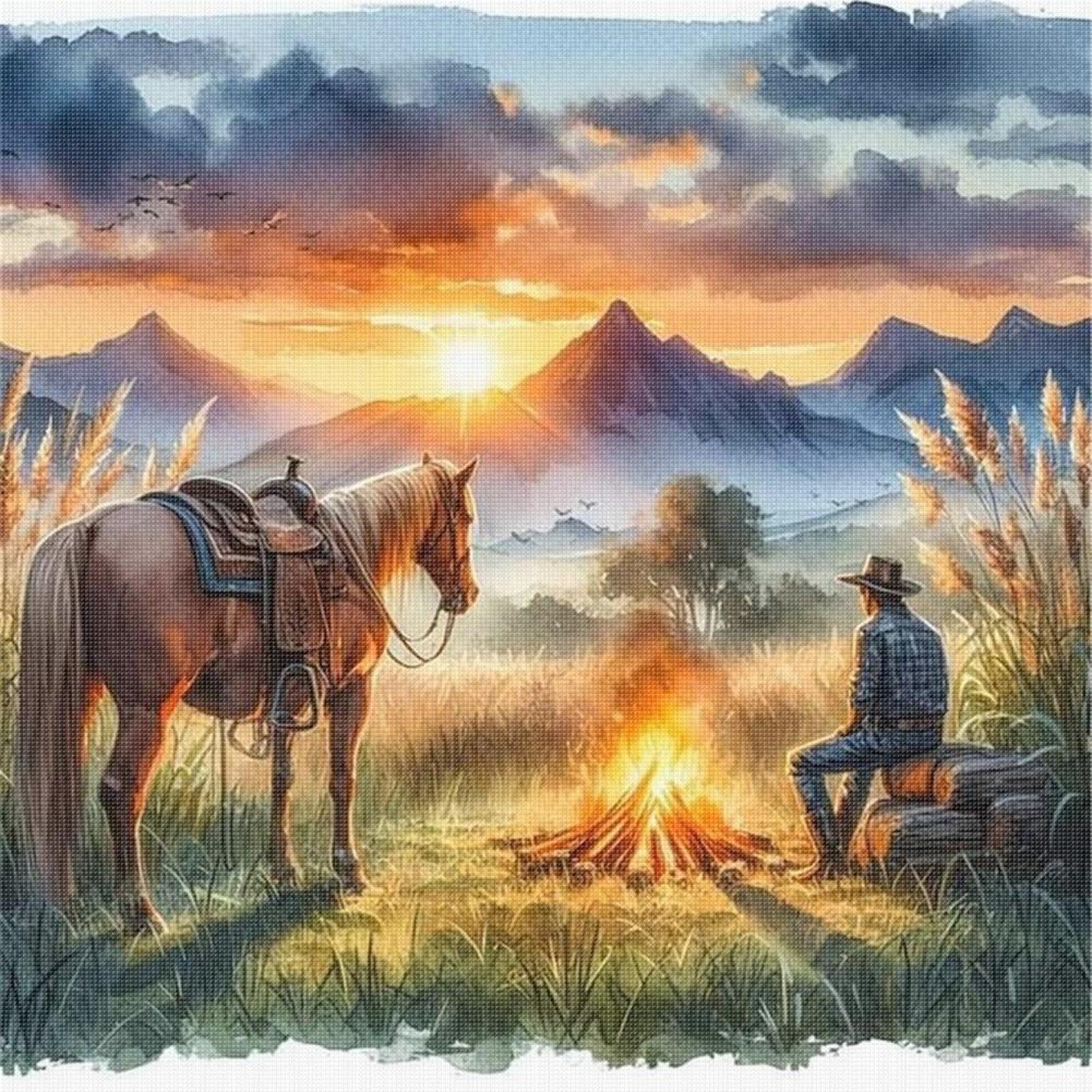 Sunset Scenery - Full 11CT Stamped Cross Stitch 40x40CM - Yishu