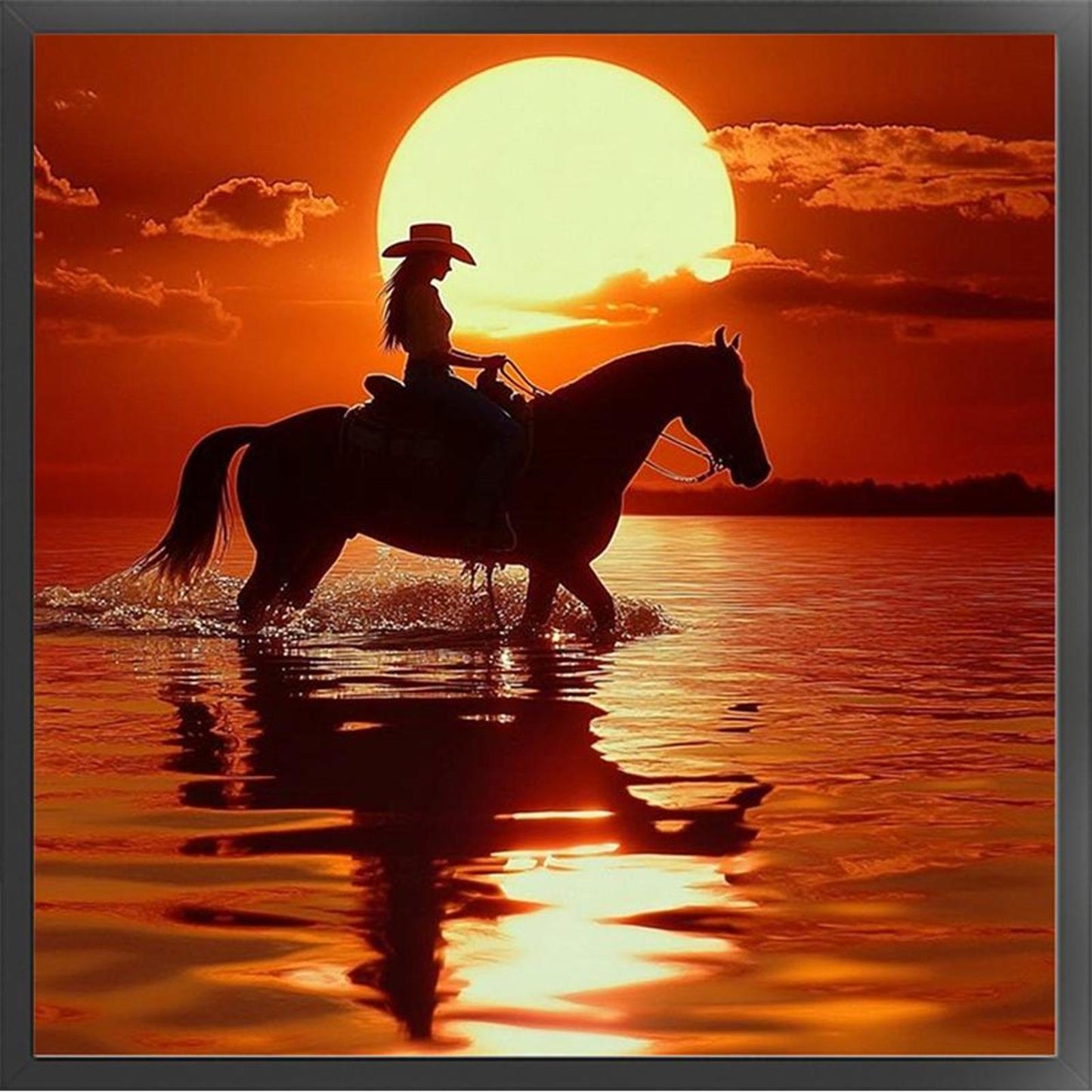 Girl Riding Horse At Sunset - Full 11CT Stamped Cross Stitch 40x40CM - Yishu