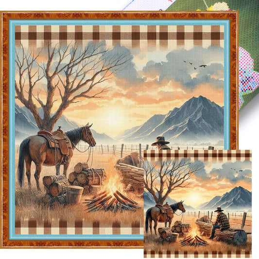 Sunset Scenery - Full 11CT Stamped Cross Stitch 40x40CM - Yishu