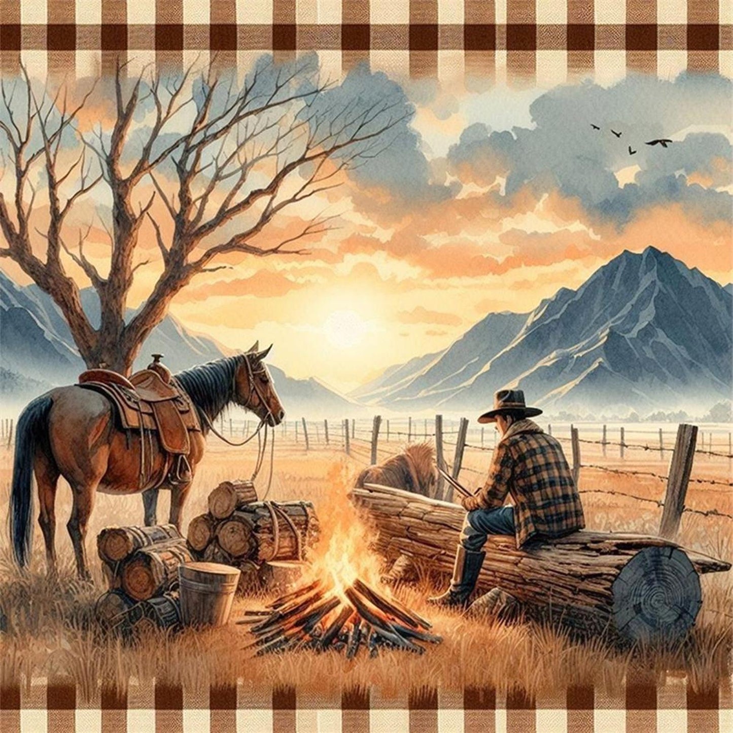 Sunset Scenery - Full 11CT Stamped Cross Stitch 40x40CM - Yishu