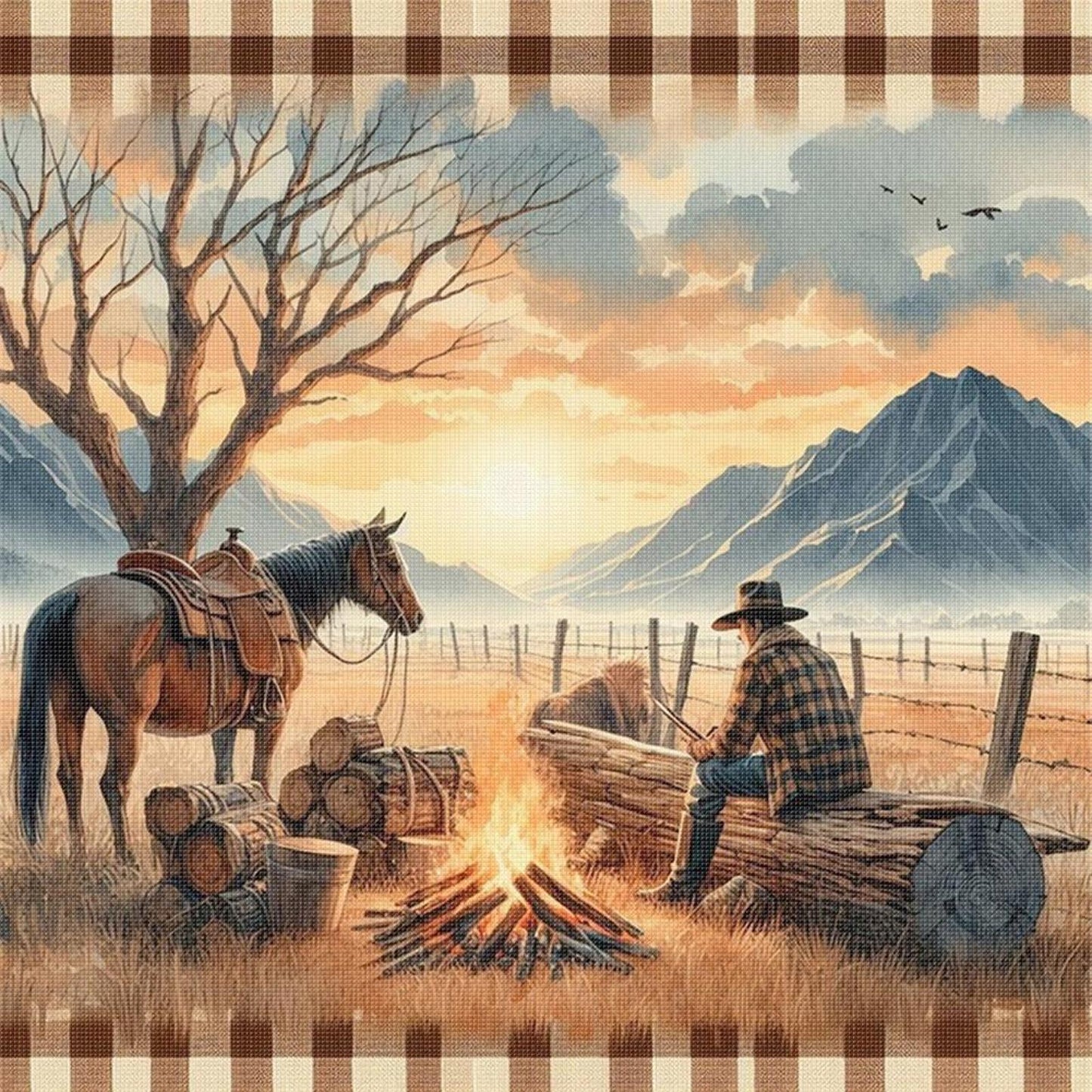 Sunset Scenery - Full 11CT Stamped Cross Stitch 40x40CM - Yishu