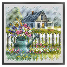 Load image into Gallery viewer, Flower Can and House - 23*23CM  Stamped Cross Stitch(Fairy Brand)
