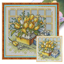 Load image into Gallery viewer, Yellow Tulips and Gift Box - 23*23CM  Stamped Cross Stitch(Fairy Brand)
