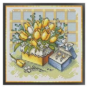 Yellow Tulips and Gift Box - 23*23CM  Stamped Cross Stitch(Fairy Brand)