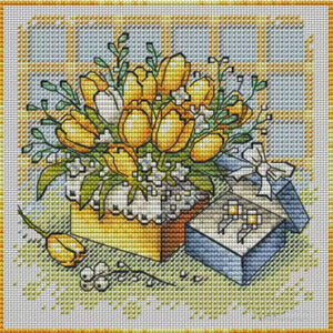 Yellow Tulips and Gift Box - 23*23CM  Stamped Cross Stitch(Fairy Brand)