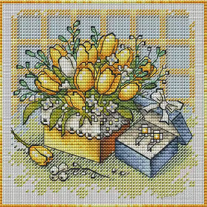 Yellow Tulips and Gift Box - 23*23CM  Stamped Cross Stitch（Fairy Brand）