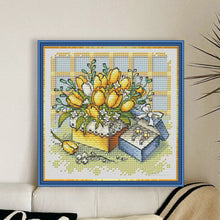 Load image into Gallery viewer, Yellow Tulips and Gift Box - 23*23CM  Stamped Cross Stitch(Fairy Brand)
