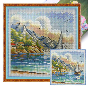 Mountains and Boat - 23*23CM  Stamped Cross Stitch£¨Fairy Brand£©