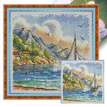 Load image into Gallery viewer, Mountains and Boat - 23*23CM  Stamped Cross Stitch（Fairy Brand）
