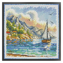 Load image into Gallery viewer, Mountains and Boat - 23*23CM  Stamped Cross Stitch（Fairy Brand）
