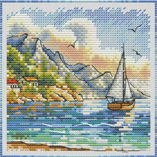 Load image into Gallery viewer, Mountains and Boat - 23*23CM  Stamped Cross Stitch（Fairy Brand）
