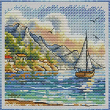 Load image into Gallery viewer, Mountains and Boat - 23*23CM  Stamped Cross Stitch（Fairy Brand）
