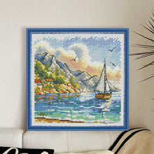 Load image into Gallery viewer, Mountains and Boat - 23*23CM  Stamped Cross Stitch£¨Fairy Brand£©
