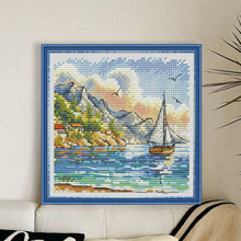 Load image into Gallery viewer, Mountains and Boat - 23*23CM  Stamped Cross Stitch（Fairy Brand）
