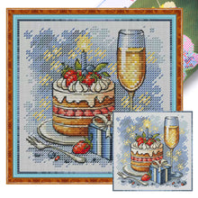 Load image into Gallery viewer, Champagne Cake and Gift - 23*23CM  Stamped Cross Stitch（Fairy Brand）
