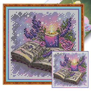 Lavender and Book - 23*23CM  Stamped Cross Stitch（Fairy Brand）