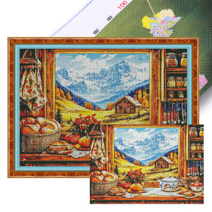 Autumn Window Scene - 95*75CM 14CT Stamped Cross Stitch Egyptian cotton（Fairy Brand）