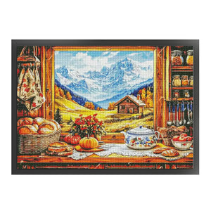 Autumn Window Scene - 95*75CM 14CT Stamped Cross Stitch Egyptian cotton（Fairy Brand）