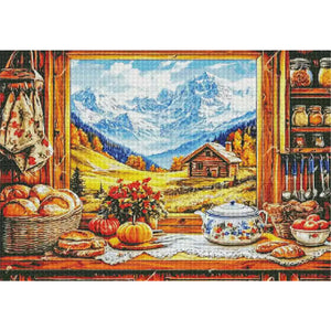 Autumn Window Scene - 95*75CM 14CT Stamped Cross Stitch Egyptian cotton（Fairy Brand）