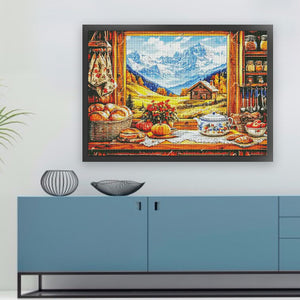 Autumn Window Scene - 95*75CM 14CT Stamped Cross Stitch Egyptian cotton（Fairy Brand）