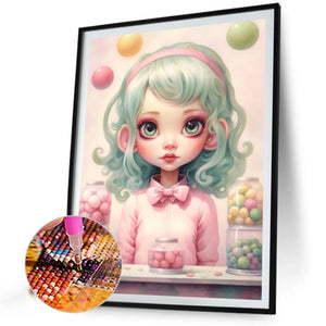 Big-Eyed Girl 40*55CM(Canvas) Full Round Drill Diamond Painting(Partial AB)