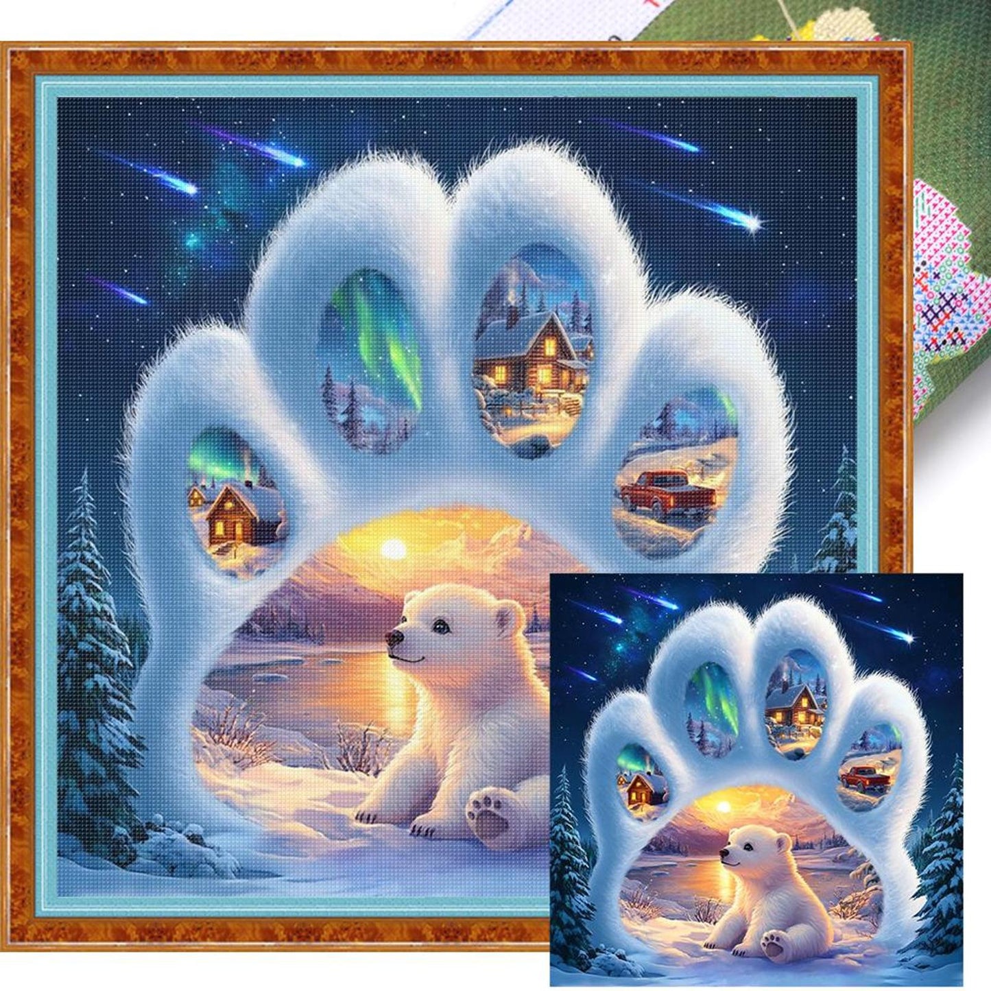 Bear Paw Silhouette - Full 11CT Stamped Cross Stitch 40x40CM - Huacan