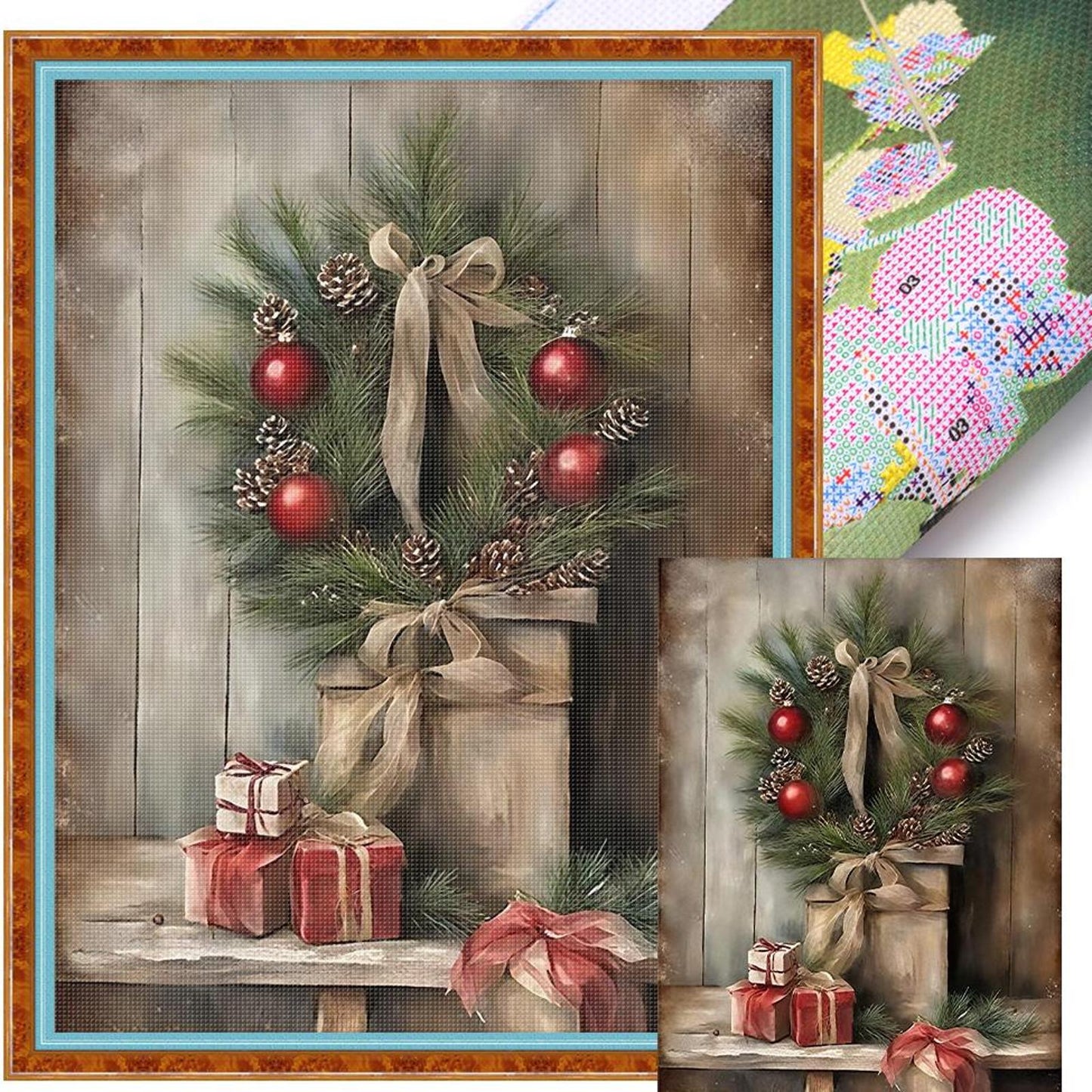 Christmas Wreath - Full 11CT Stamped Cross Stitch 40x53CM - Huacan