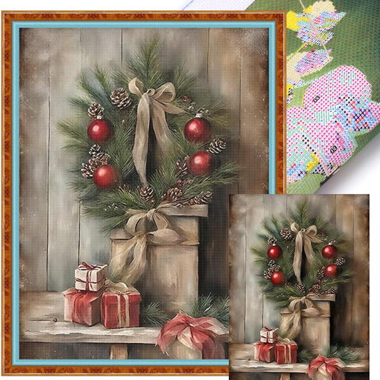 Christmas Wreath - Full 11CT Stamped Cross Stitch 40x53CM - Huacan