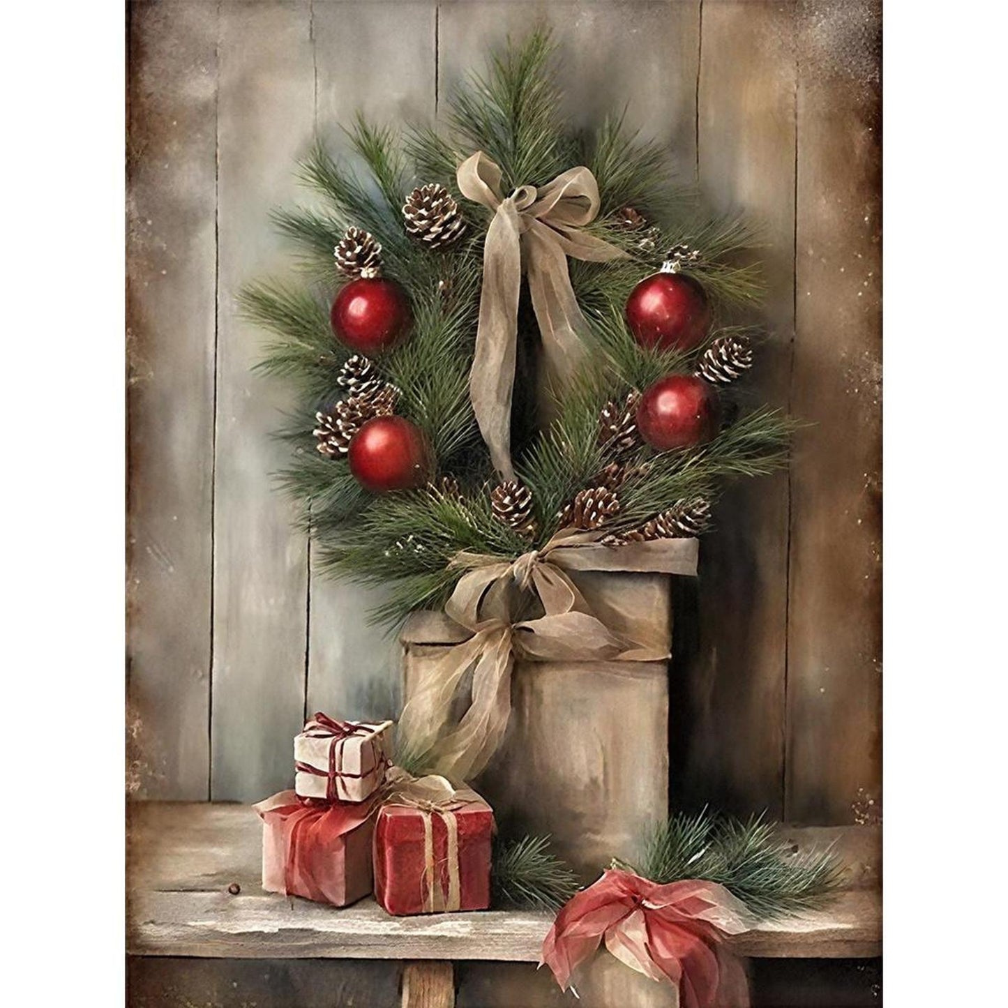Christmas Wreath - Full 11CT Stamped Cross Stitch 40x53CM - Huacan