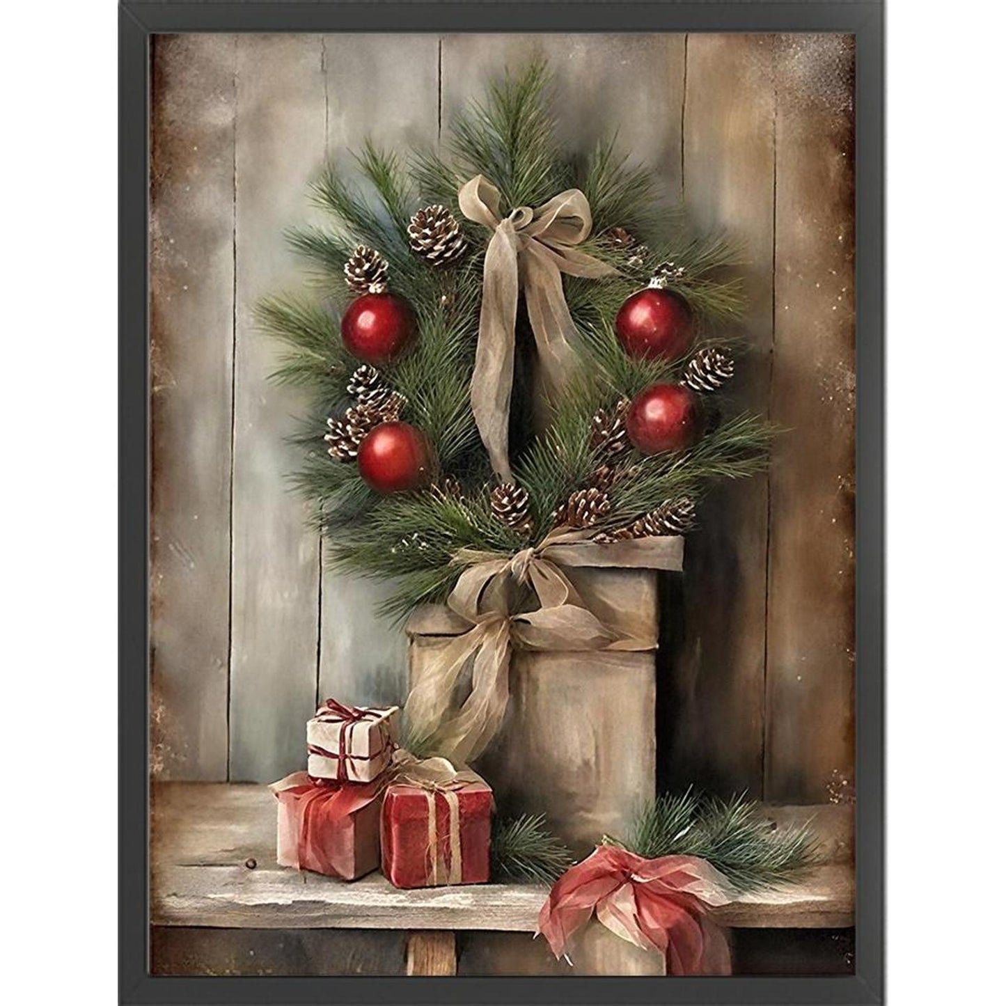 Christmas Wreath - Full 11CT Stamped Cross Stitch 40x53CM - Huacan