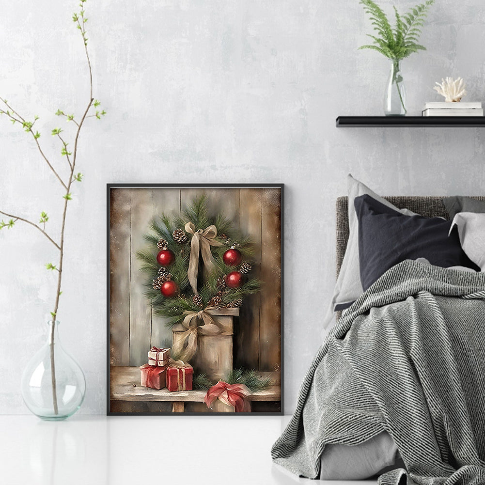 Christmas Wreath - Full 11CT Stamped Cross Stitch 40x53CM - Huacan