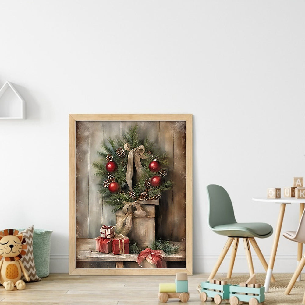 Christmas Wreath - Full 11CT Stamped Cross Stitch 40x53CM - Huacan
