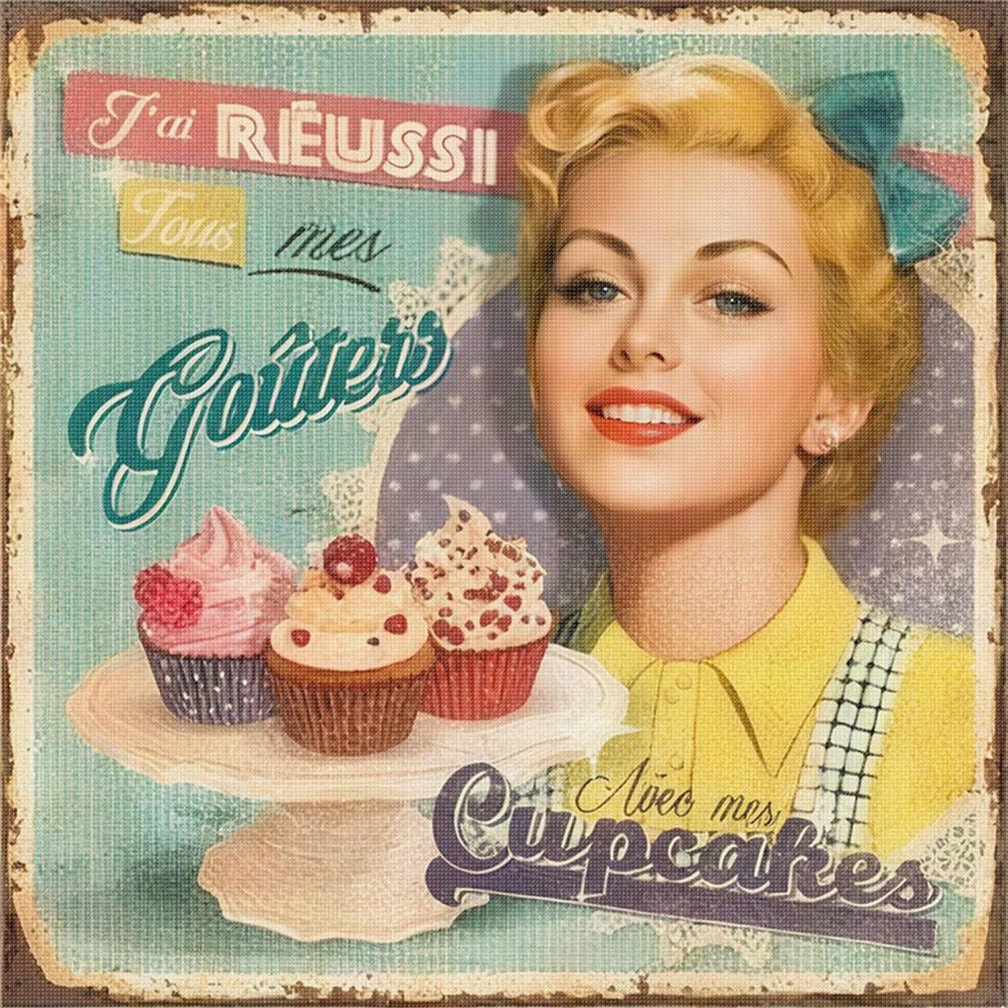 Vintage Billboard - Full 11CT Stamped Cross Stitch 40x40CM - Huacan