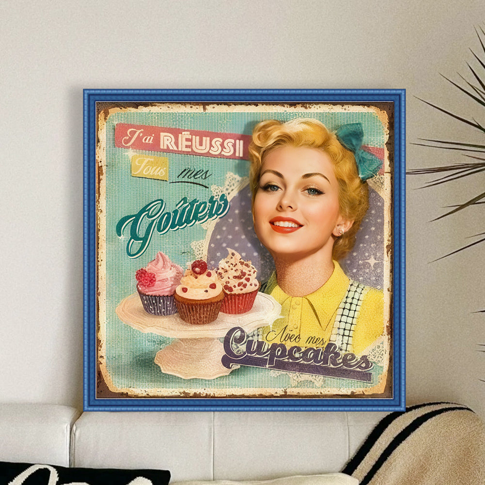 Vintage Billboard - Full 11CT Stamped Cross Stitch 40x40CM - Huacan
