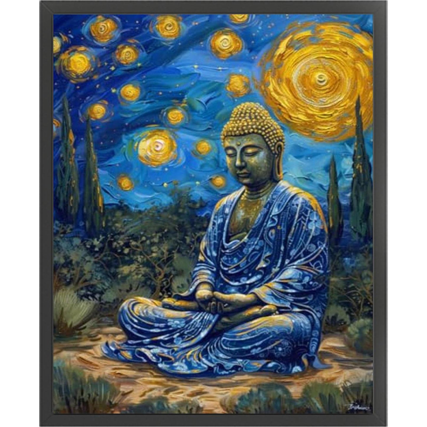 Buddha Statue Under Starry Sky - Full 11CT Stamped Cross Stitch 40x50CM - Huacan