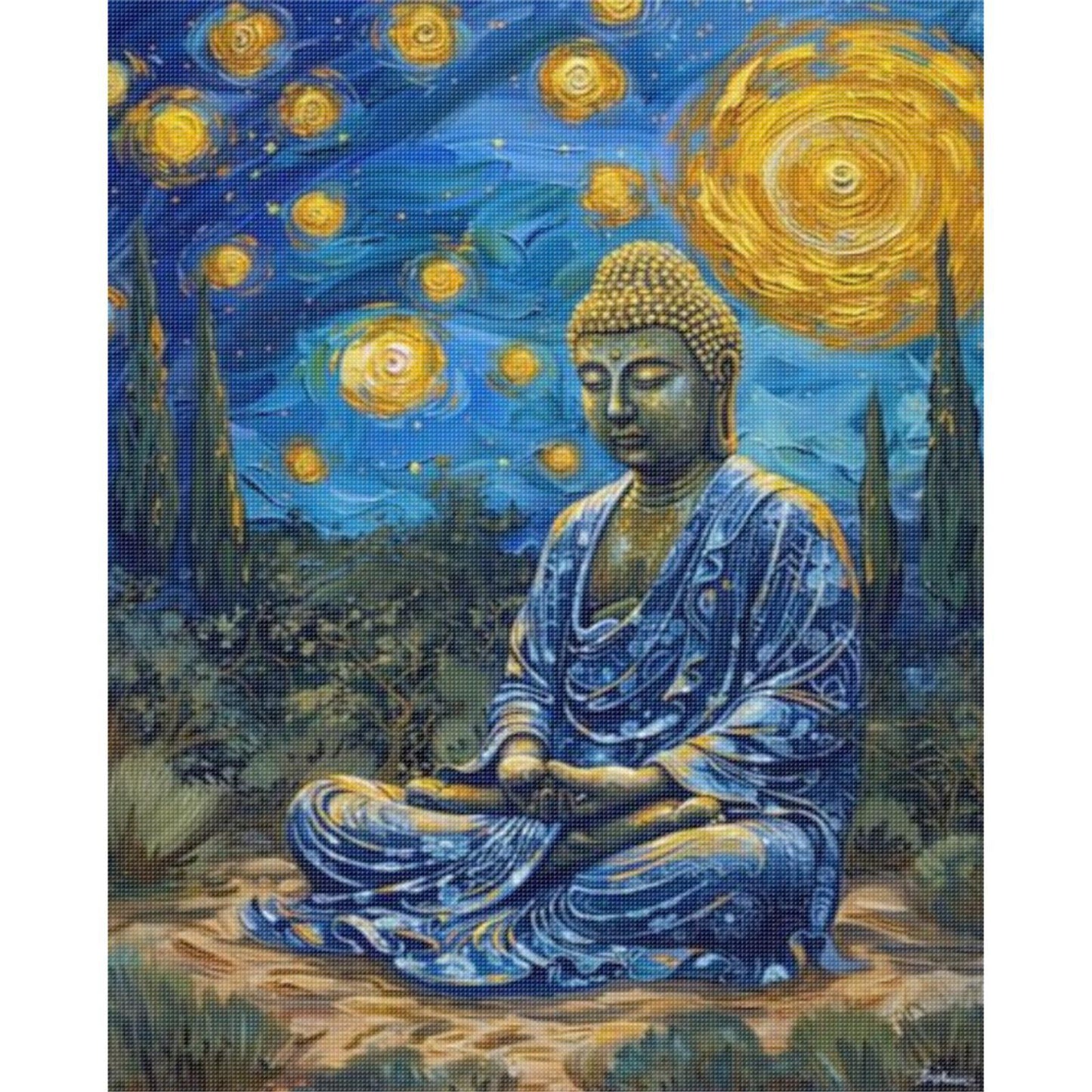 Buddha Statue Under Starry Sky - Full 11CT Stamped Cross Stitch 40x50CM - Huacan