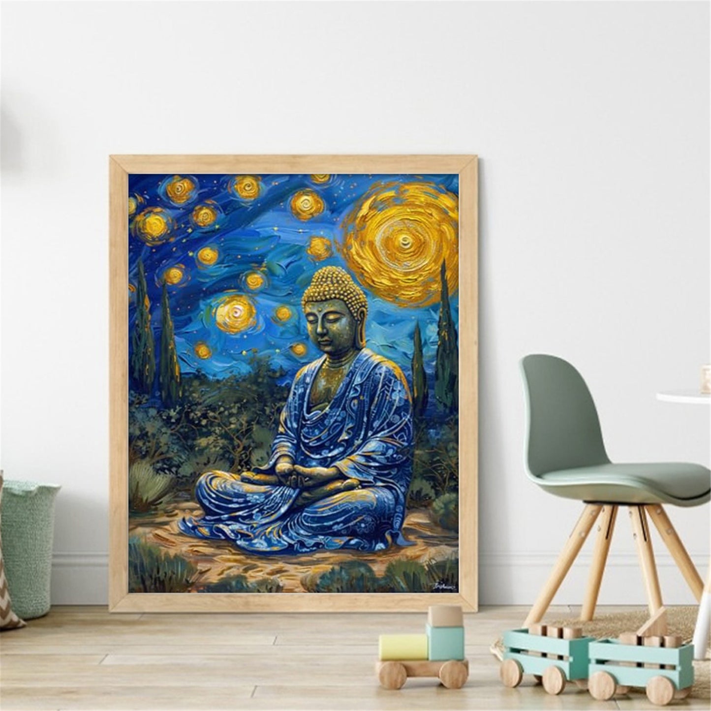 Buddha Statue Under Starry Sky - Full 11CT Stamped Cross Stitch 40x50CM - Huacan
