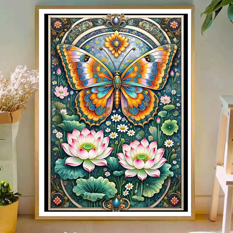 Lotus And Butterfly - Full 11CT Stamped Cross Stitch 50x70CM - Mona Lisa