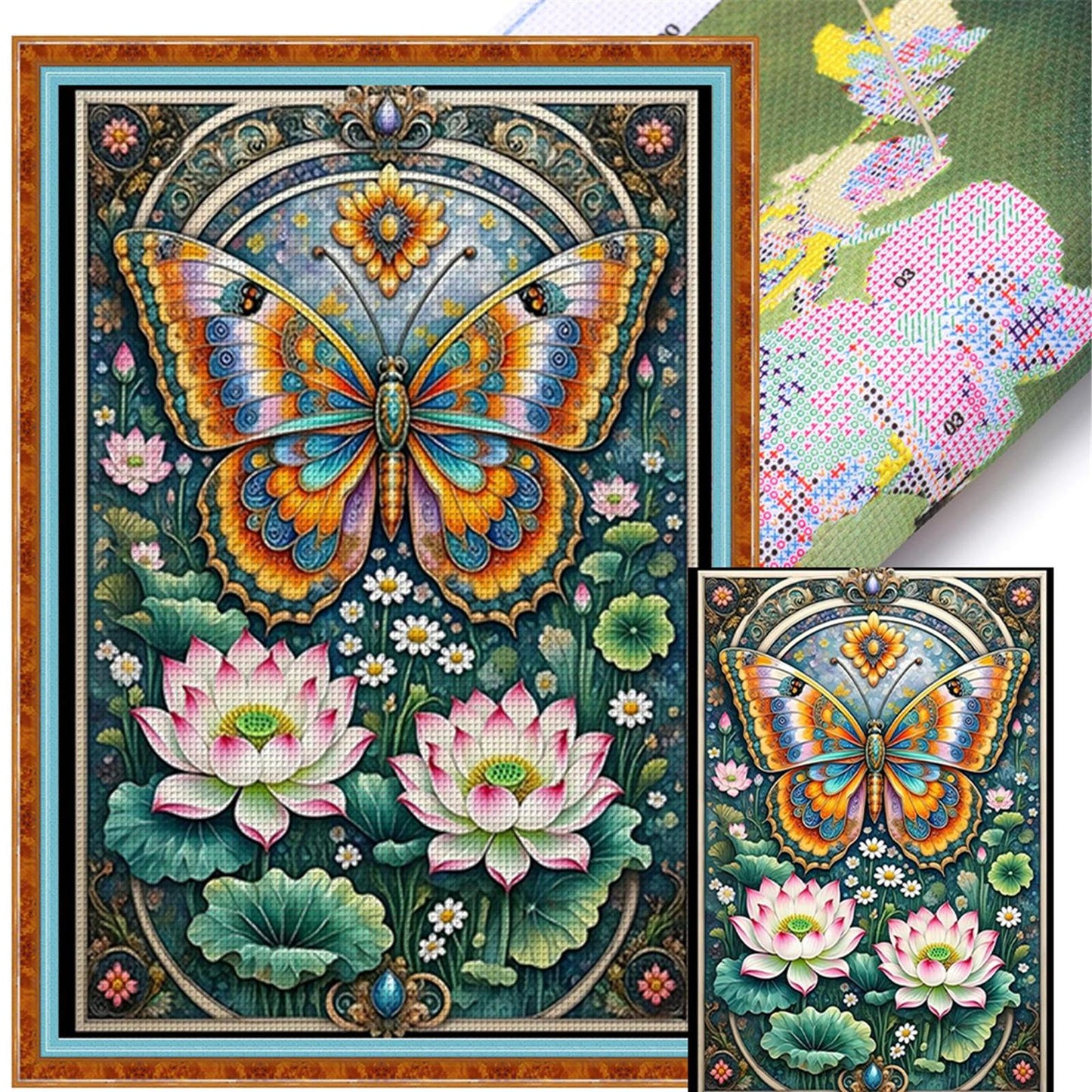 Lotus And Butterfly - Full 11CT Stamped Cross Stitch 50x70CM - Mona Lisa