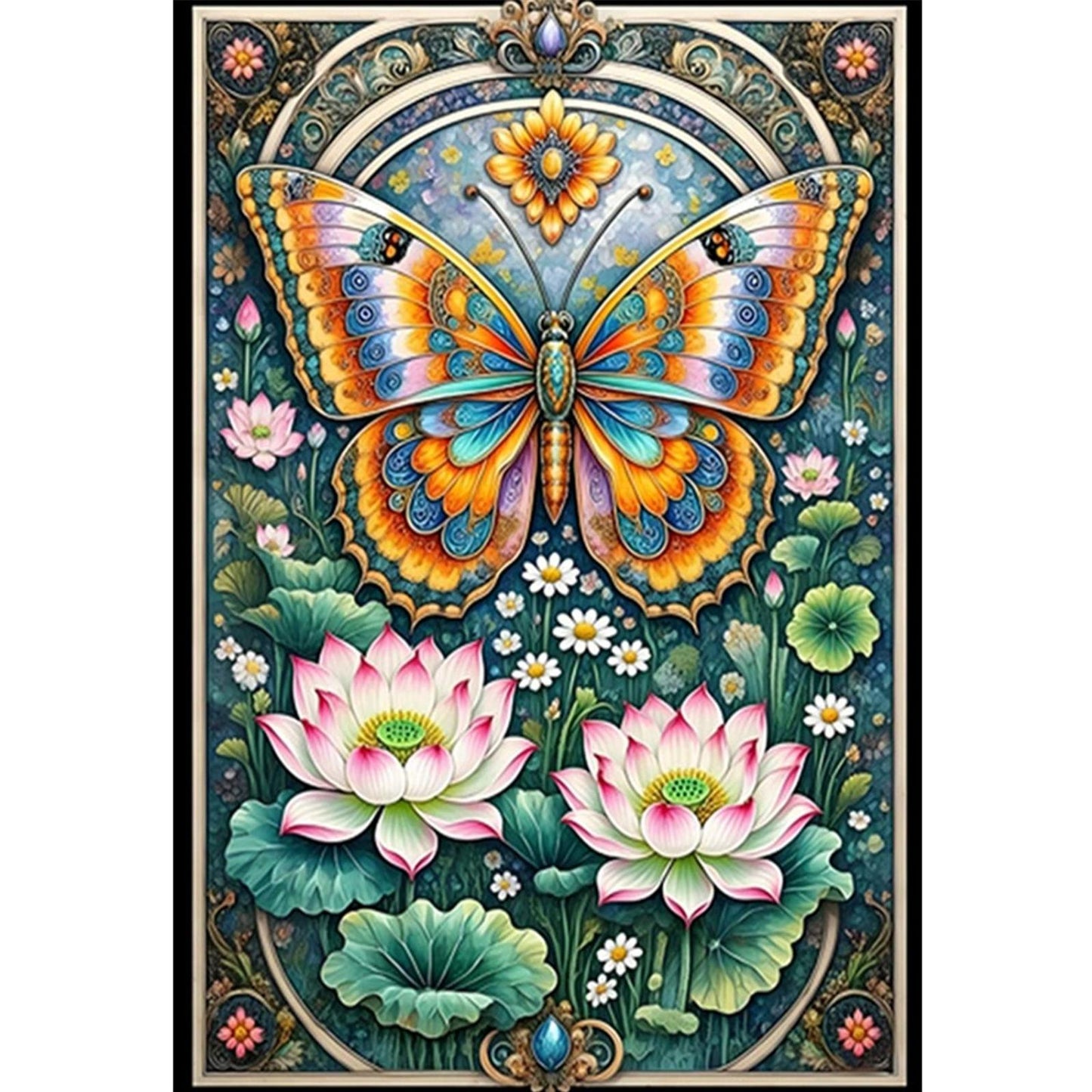 Lotus And Butterfly - Full 11CT Stamped Cross Stitch 50x70CM - Mona Lisa