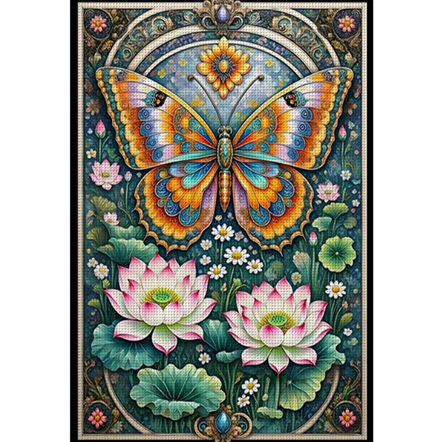 Lotus And Butterfly - Full 11CT Stamped Cross Stitch 50x70CM - Mona Lisa