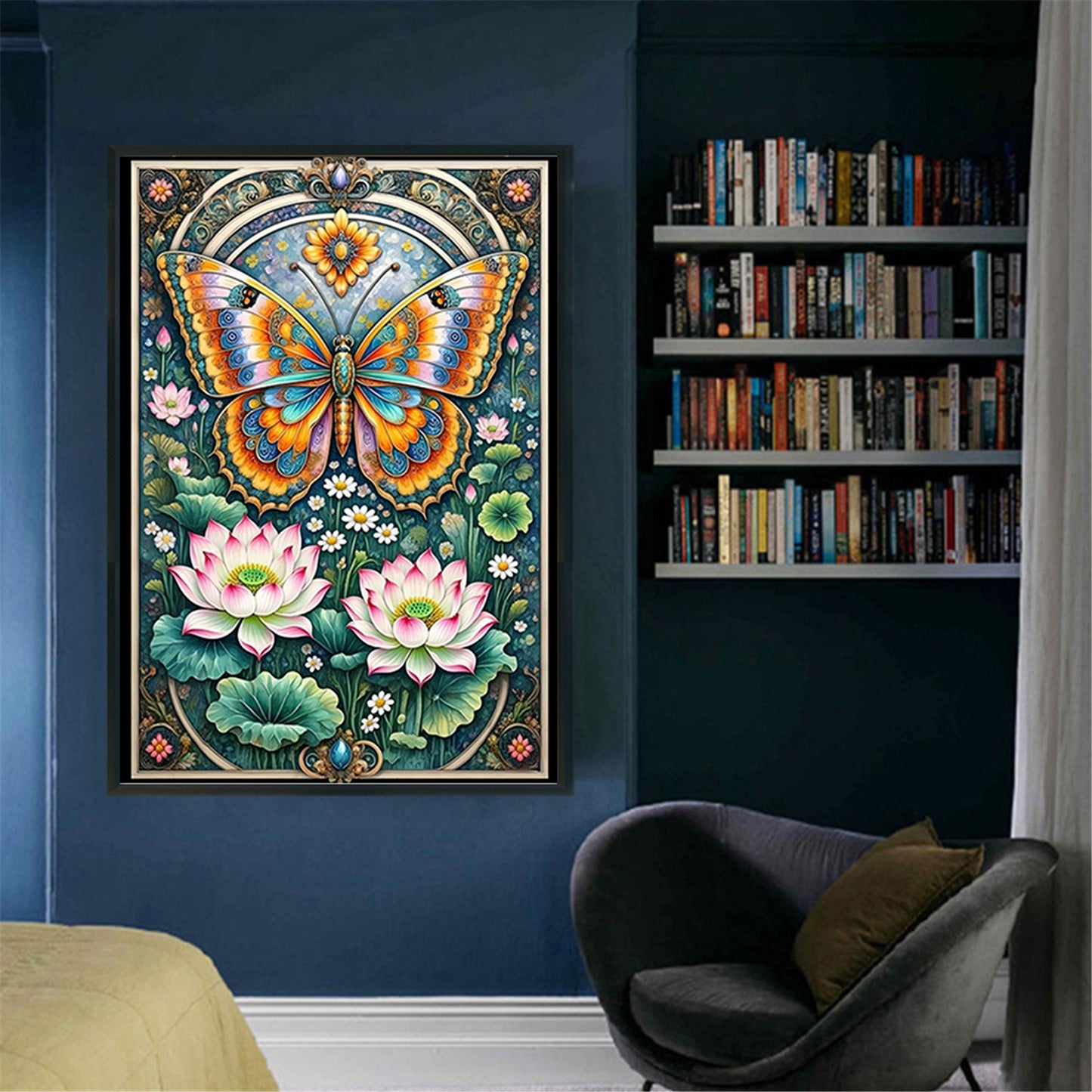 Lotus And Butterfly - Full 11CT Stamped Cross Stitch 50x70CM - Mona Lisa