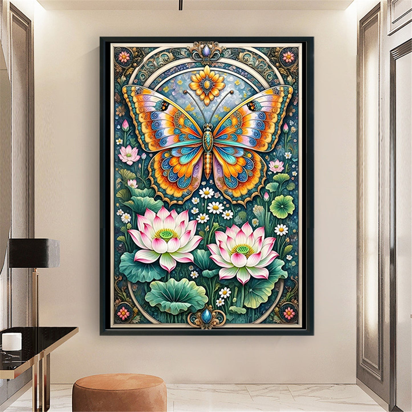 Lotus And Butterfly - Full 11CT Stamped Cross Stitch 50x70CM - Mona Lisa