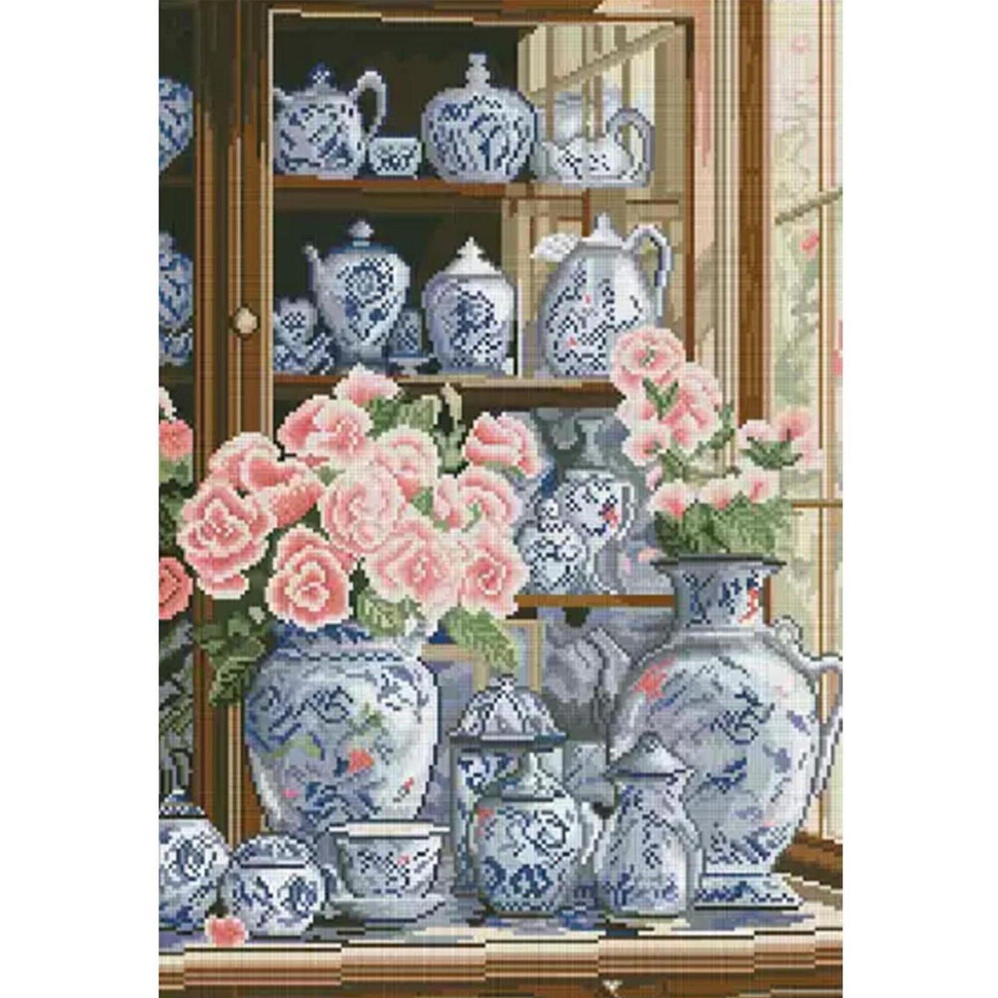 Camellia On Porcelain - Full 11CT Stamped Cross Stitch 50x70CM - Mona Lisa